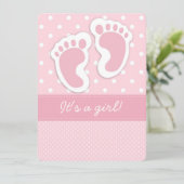 Pink Baby Footprint Einladung (Stehend Vorderseite)