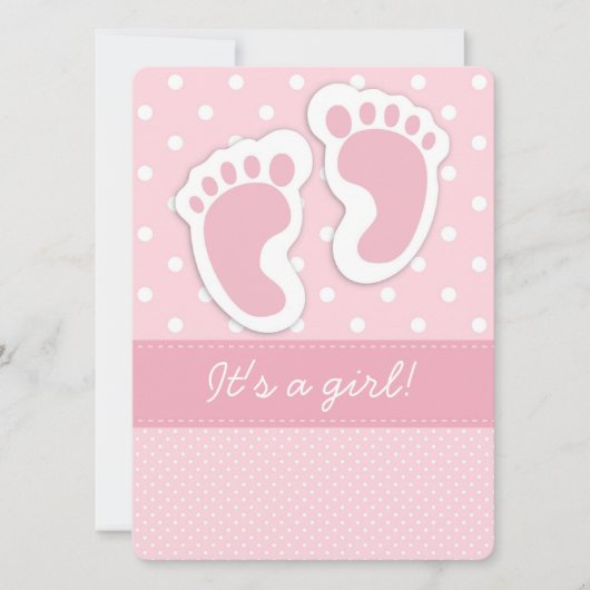 Pink Baby Footprint Einladung (Vorderseite)