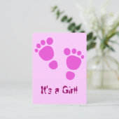 Pink Baby Footprint Es ist ein Mädchen! Postkarte (Stehend Vorderseite)