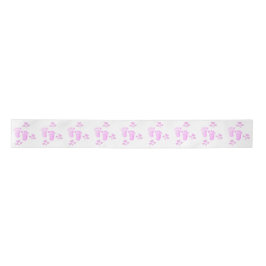 Pink Baby Footprints and Hearts On White Satinband