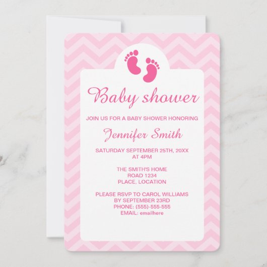 Pink Baby Footprints Silhouette Babydusche Einladung (Vorderseite)