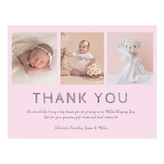 Pink Baby Foto Danke Karten Taufe Madchen Postkarte Zazzle De