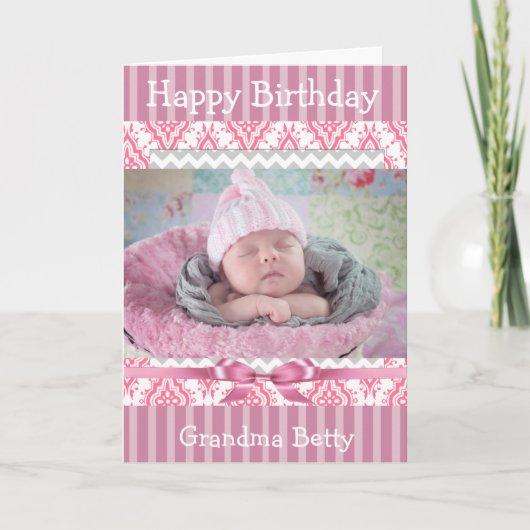 Pink Baby Foto Happy Birthday Oma Card Karte (Vorderseite)
