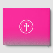 Pink Baby Foto Taufe Christening Cross Glitzer Gästebuch (Rückseite)