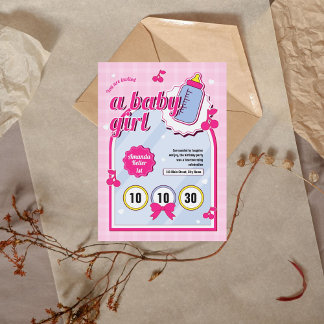 Pink Baby Girl 1. Geburtstag Einladung