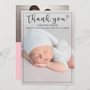 Pink Baby Girl 2 Foto Geburtsankündigung Feiertagskarte