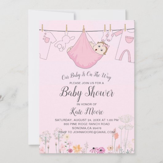 Pink Baby Girl Baby Dusche Einladung (Vorderseite)