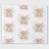 Pink Baby Girl Bear Baby Dusche Geschenkpapier (Flach)