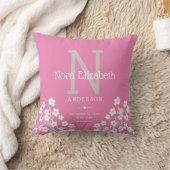 Pink Baby Girl Birth Stats Daisy Monogram Kinderzi Kissen (Decke)