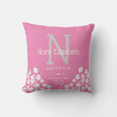 Pink Baby Girl Birth Stats Daisy Monogram Kinderzi Kissen (Vorderseite)