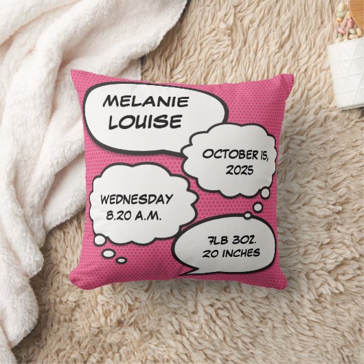 Pink Baby Girl Birth Stats Fun Comic Bug Sake Kissen (Decke)