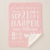 Pink Baby Girl Birth Stats Keepake Sherpadecke (Vorderseite)