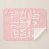 Pink Baby Girl Birth Stats Keepake Sherpadecke (Vorderseite (Horizontal))