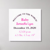 Pink Baby Girl Birth Stats Leinwanddruck (Vorderseite)