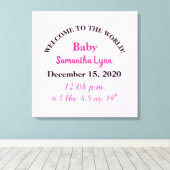 Pink Baby Girl Birth Stats Leinwanddruck (Insitu (Holzboden))