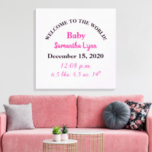 Pink Baby Girl Birth Stats Leinwanddruck