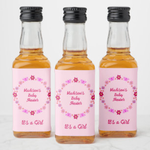 Pink Baby Girl Butterfets und Blume nach Maß Alkoholflaschenetikett