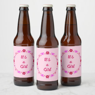 Pink Baby Girl Butterfets und Blume nach Maß Bierflaschenetikett