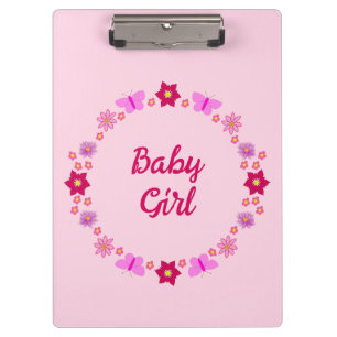 Pink Baby Girl Butterfets und Blume nach Maß Klemmbrett