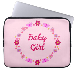 Pink Baby Girl Butterfets und Blume nach Maß Laptopschutzhülle