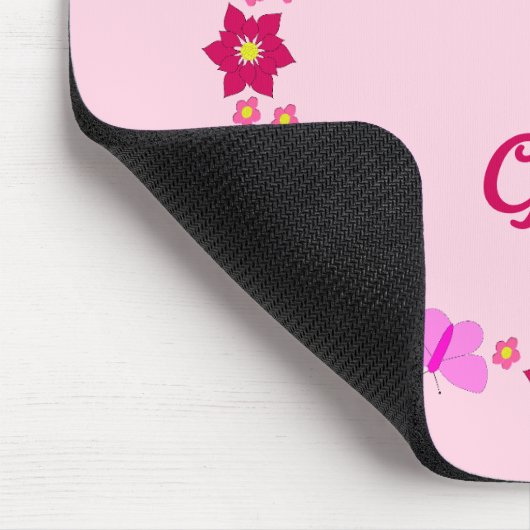 Pink Baby Girl Butterfets und Blume nach Maß Mousepad (Ecke)