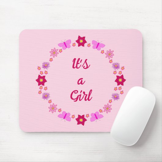 Pink Baby Girl Butterfets und Blume nach Maß Mousepad (Mit Mouse)