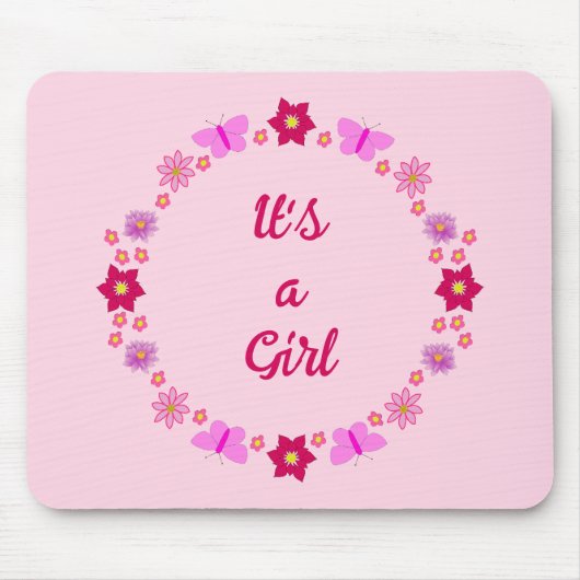 Pink Baby Girl Butterfets und Blume nach Maß Mousepad (Vorne)