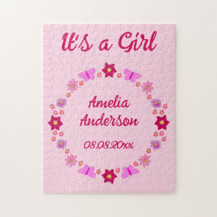 Pink Baby Girl Butterfets und Blume nach Maß Puzzle