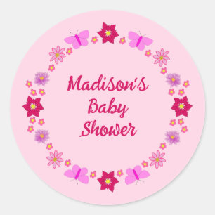 Pink Baby Girl Butterfets und Blume nach Maß Runder Aufkleber