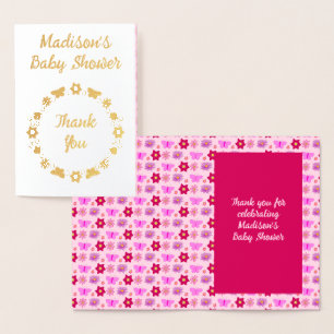 Pink Baby Girl Butterflies und Blume Babydusche Folienkarte