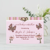 Pink Baby Girl Butterfly Blume Geburtsankündigung Ankündigung (Stehend Vorderseite)