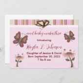 Pink Baby Girl Butterfly Blume Geburtsankündigung Ankündigung (Vorne/Hinten)