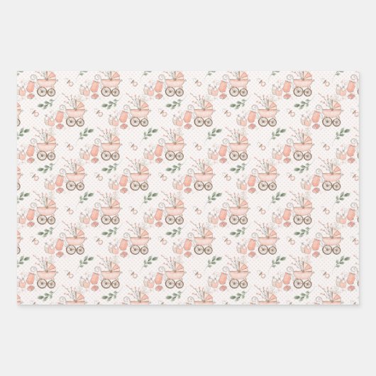 Pink Baby Girl Carriage and Toys Geschenkpapier Set (Vorderseite 3)