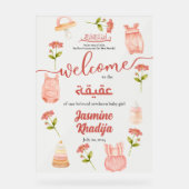 Pink Baby Girl Clothing Aqiqah Aqeeqa Willkommen Acrylschild (Vorderseite)