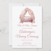 Pink Baby Girl Cradle Namemony Einladung (Vorderseite)