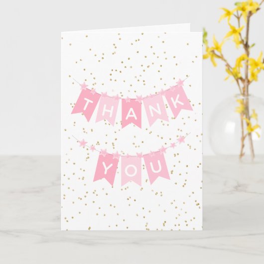 Pink Baby Girl Danke Karte (Gelbe Blume)