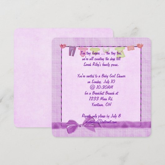 Pink Baby Girl Dusche Einladung (Vorne/Hinten)