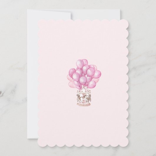 Pink Baby Girl Dusche Niedlich Balloon Stilvoll ei Einladung (Rückseite)
