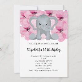 Pink Baby Girl Elephant Blume Niedlich Einladung