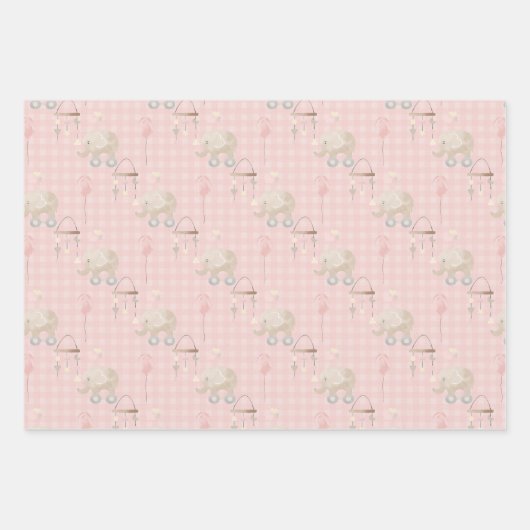 Pink Baby Girl Elephant Geschenkpapier Set (Vorderseite 3)