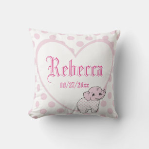 Pink Baby Girl Elephant Heart and Polka Dots Kissen