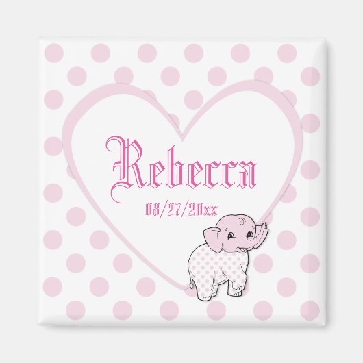 Pink Baby Girl Elephant Heart and Polka Dots Magnet (Vorne)
