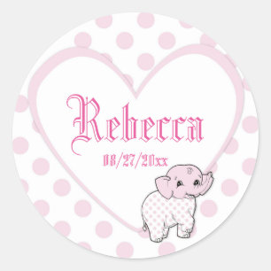 Pink Baby Girl Elephant Heart and Polka Dots Runder Aufkleber
