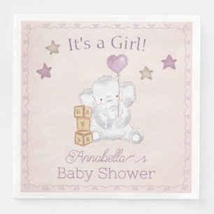 Pink Baby Girl Elephant und Balloon Wassercolor Serviette