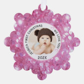 Pink Baby Girl First Christmas Name Foto Ornament Karte (Vorderseite)