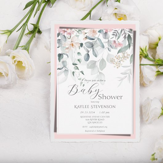 Pink Baby Girl Floral Moderne Babydusche Einladung