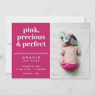 Pink Baby Girl Foto Birth Ankündigung