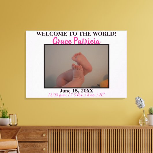 Pink Baby Girl Foto Birth Stats Leinwanddruck (Insitu (Wohnzimmer))