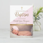 Pink Baby Girl Foto Christening Danke (Stehend Vorderseite)