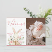 Pink Baby Girl Foto Script Birth Ankündigung (Stehend Vorderseite)